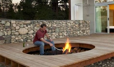 Gabions And Recessed Fire Pit Sunken Fire Pits Rustic Fire Pits