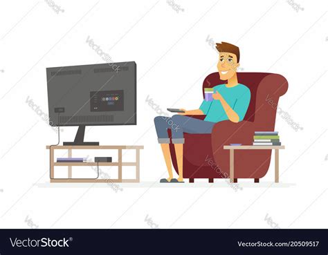 Young Man Watching Tv Cartoon People Character Vector Image