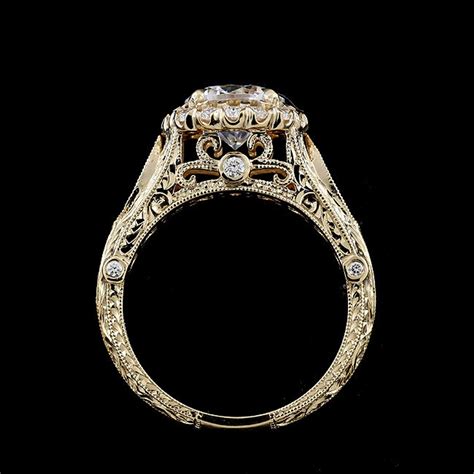 Vintage Filigree Ring Forever One Moissanite Ring Halo Diamond