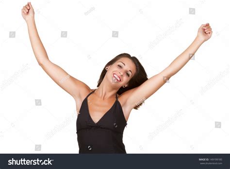 Beautiful Young Woman Arms Outstretched Smiling Stock Photo 149199185