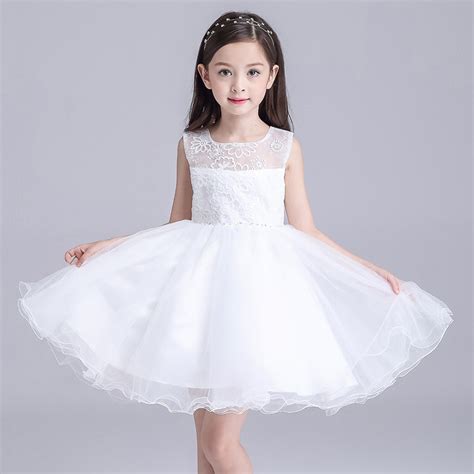 White Flower Girl Dresses Children Round Neck Sleeveless Formal