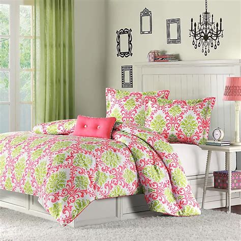 Pink And Green Comforter Set Combined Kitchen And Living Room