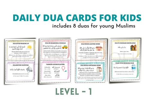 Islamic Daily Dua Cards Set For Kids Level 1 8 Daily Etsy