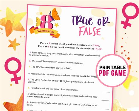 Womens Day Activity True Or False Trivia Game For Adults Etsy In 2021