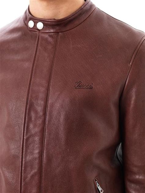 Gucci Leather Bomber Jacket In Purple For Men Burgundy Lyst
