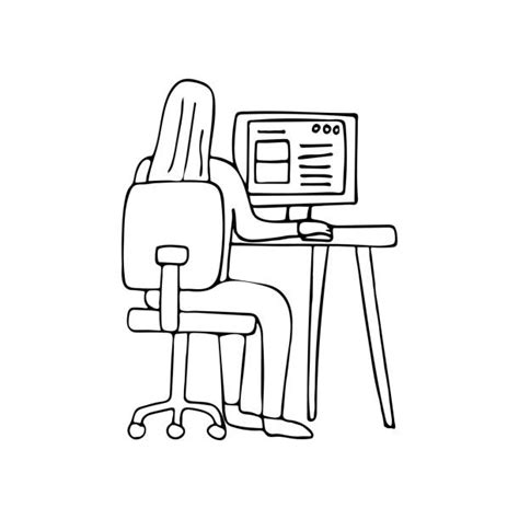 90 Drawing Of Man Sitting Desktop Computer Stock Illustrations