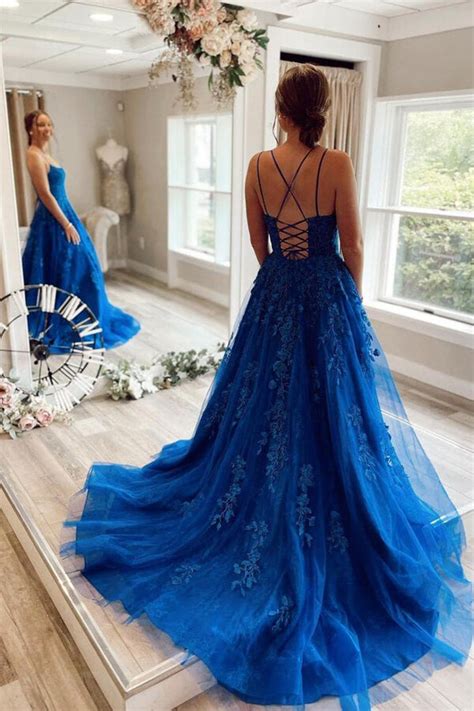 Royal Blue Tulle Prom Dresses With Lace Appliques Mp644 Musebridals