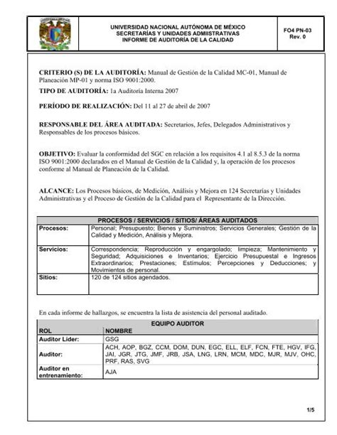 Informe Primer Auditoría Interna 2007 Dirección General De