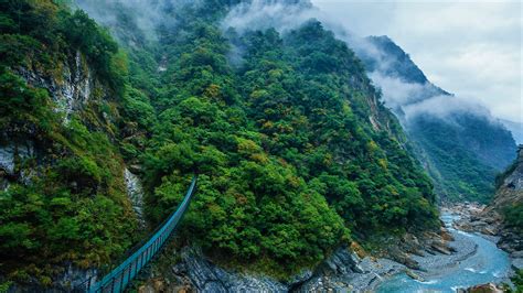 Wallpaper Bridge Mountains River Forest Trees Rocks Taiwan