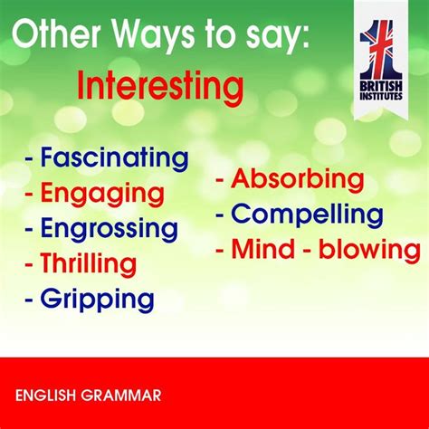 An English Poster With The Words Other Ways To Say Interesting