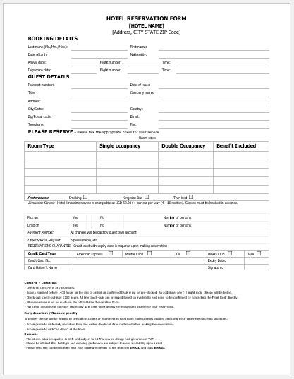 hotel reservation forms  ms word word excel templates