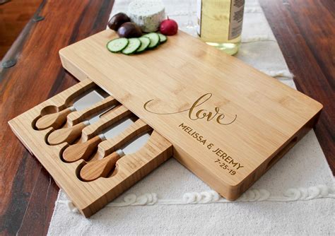 Personalized Cheese Board Set Custom Cheese Board Set Engraved