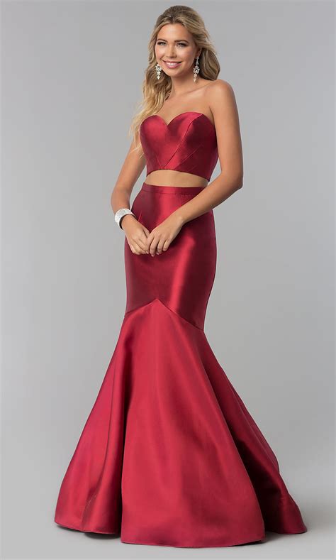 Long Two Piece Burgundy Red Prom Dress Promgirl