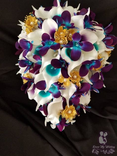 dress my wedding real touch calla lily gold galaxy orchid purple teal orchid bridal