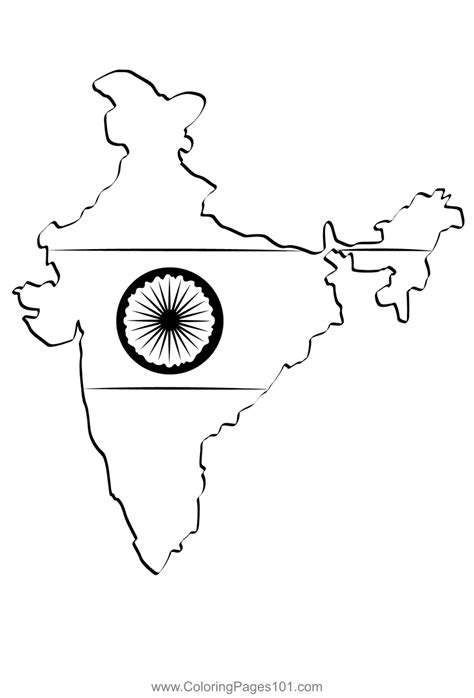 India Maps Coloring Page For Kids Free Independence Day India