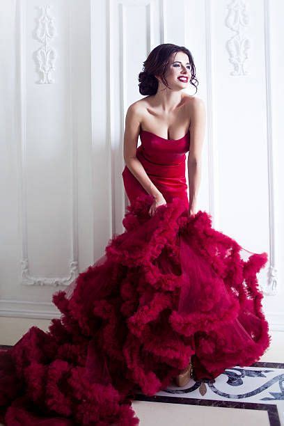 Beauty Brunette Model Woman In Evening Red Dress Beautiful Fashion