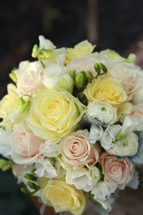 Winter Wedding Bouquet With Lemon And Champagne Roses Freesias Sweet
