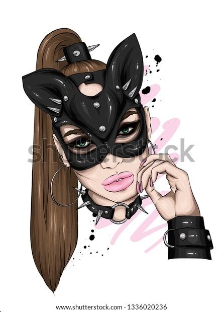 Beautiful Girl Leather Mask Sex Bdsm Stock Vector Royalty Free 1336020236
