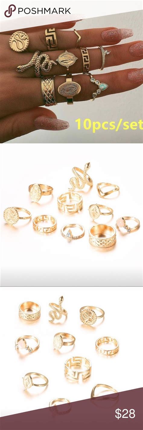 10 Piece Gold Played Ring Set Knocked Trending New 10 Piece Ring Set
