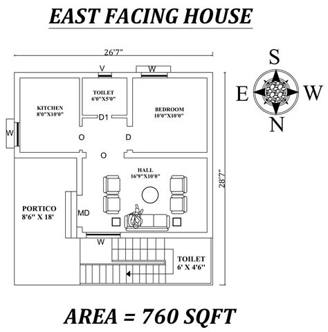 X Single Bhk East Facing House Plan As Per Vastu Shastra Autocad Dwg And Pdf File