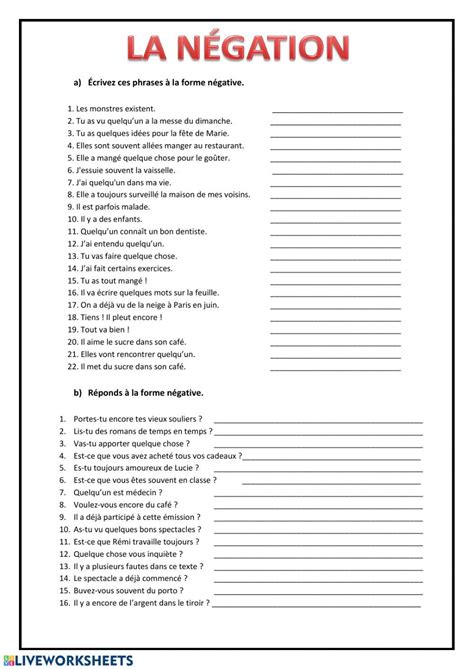 La Négation 2 Worksheet In 2023 Teaching French Basic French Words