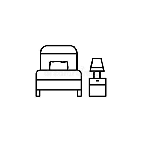 Bed Bedroom Lamp Line Illustration Icon On White Background Stock