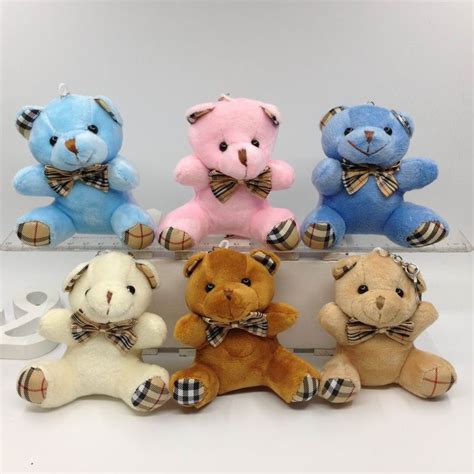 1pcs 9cm Cute Stuffed Sitting Teddy Bear With Grid Bow Tie Plush Toys