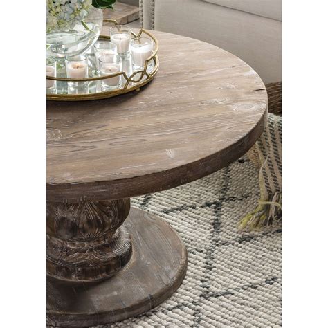 Rustic Distressed Reclaimed Pine Wood Round Coffee Table In Mocha