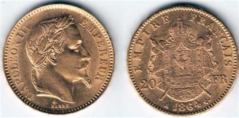 Pièce D’or Napoléon 20 Francs Or 1864 Tête Laurée A.  Vaor