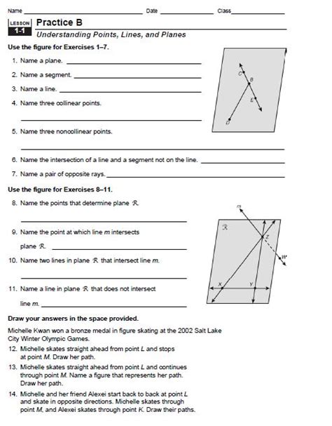 Geometry Worksheet 11 Points Lines And Planes Answers