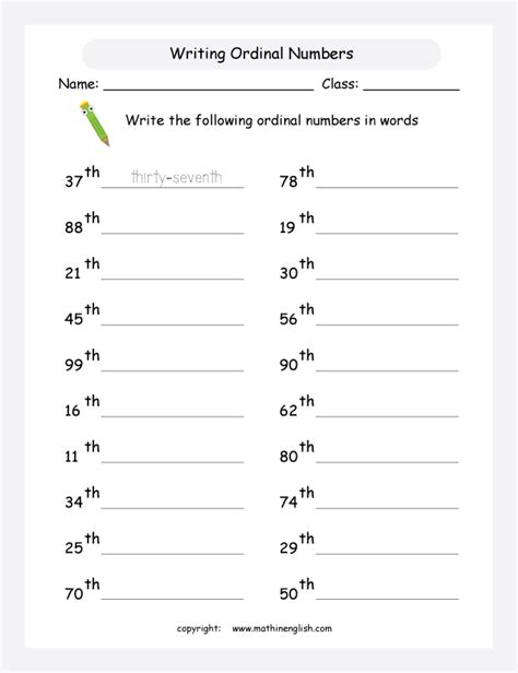 Writing Ordinal Numbers Worksheet