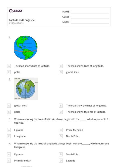 50 Latitude And Longitude Worksheets For 6th Grade On Quizizz Free