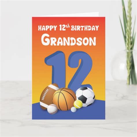 grandson 12th birthday sports balls card