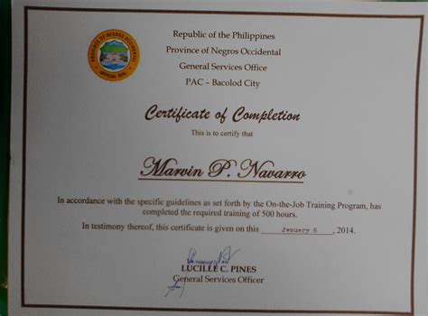 Certificate Of Completion Ojt Philippin News Collections