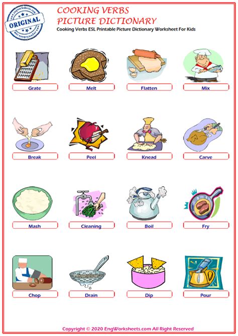 Cooking Verbs Printable English Esl Vocabulary Worksheets 1