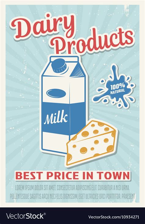 Dairy Products Retro Style Poster Royalty Free Vector Image