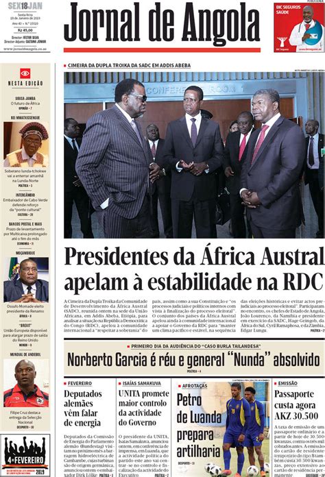 Jornal De Angola Sexta 18 De Janeiro De 2019