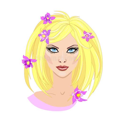Beautiful Blonde Girl With Flowers In Hair In Flat Style Vector Illustration Stock Vector