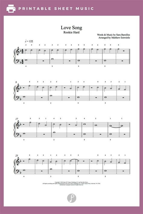 Love Song By Sara Bareilles Piano Sheet Music Rookie Level Sheet