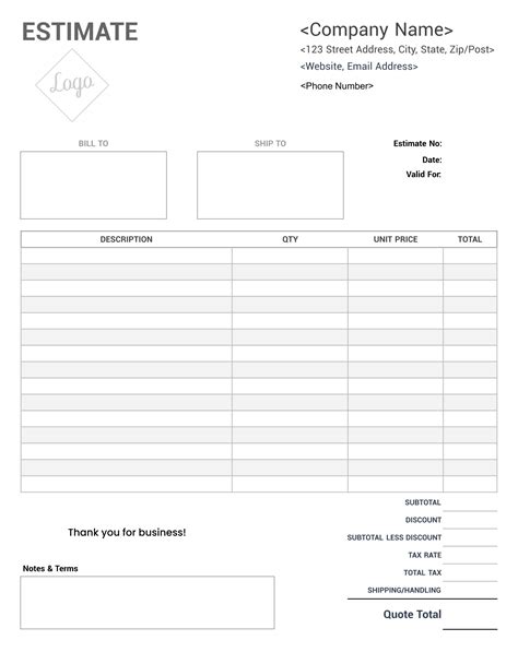Blank Free Printable Estimate Forms Templates Printable Download