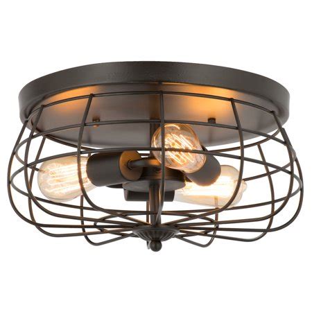 This is a premium quality ceiling fan that includes 100% real light weight but sturdy wood blades. 15" Industrial 3-Light Cage Flush Mount Ceiling Light, Oil ...