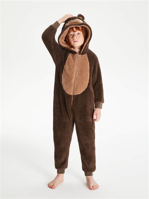 John Lewis And Partners Boys Monkey Fleece Onesie Brown