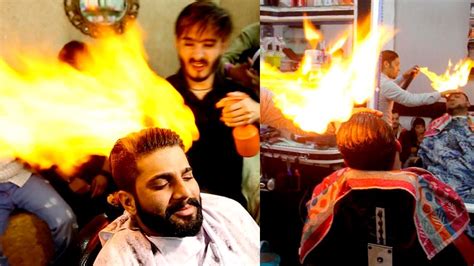 🔥 fire haircut 🔥 barbers cut hair with fire 😱 youtube