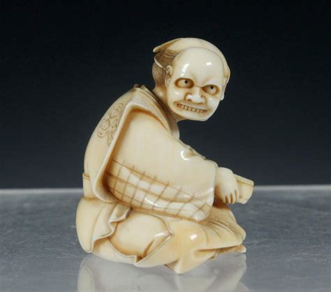 19th c japanese carved ivory netsuke of a seated actor with