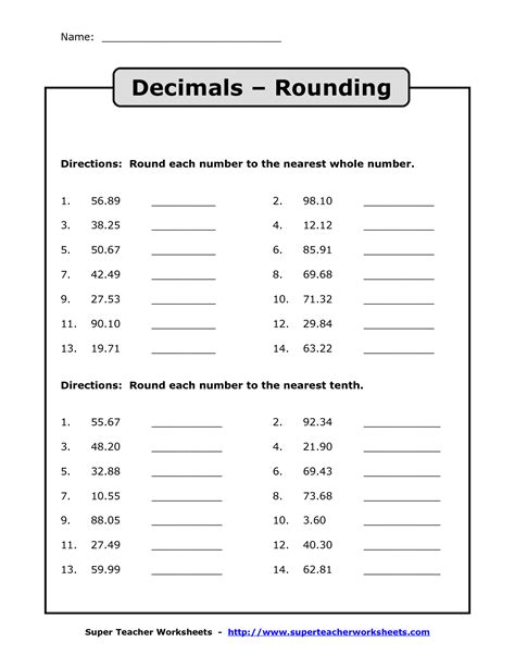 Whole Numbers And Decimals Worksheets
