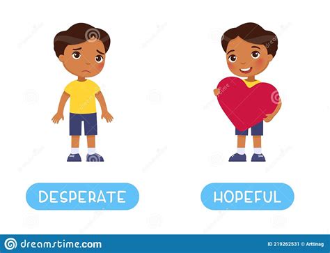 Desperate And Hopeful Antonyms Word Card Vector Template Flashcard For