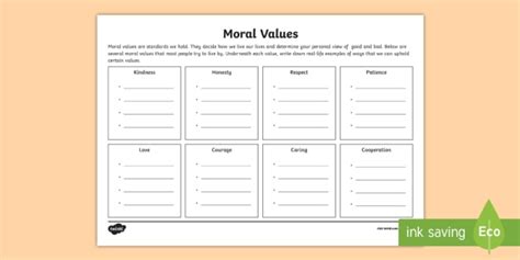 Moral Values Worksheet Primary Teaching Resources