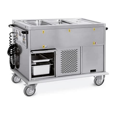 Mobile Bain Maries With Separate Hot And Refrigerated Cupboards Under