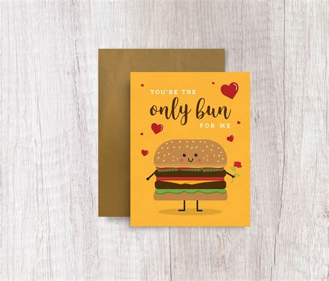 Youre The Only Bun For Me Food Pun Burger Love Card Etsy Uk