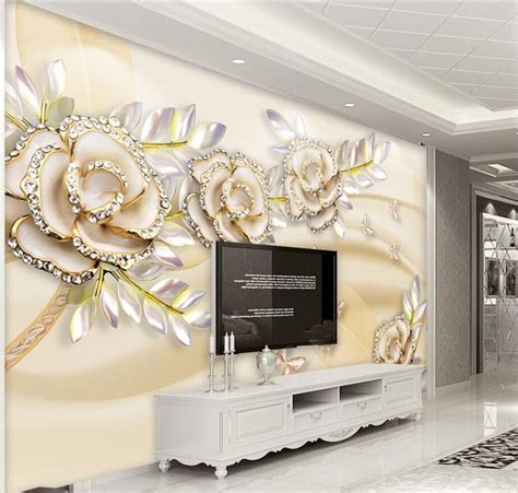 Luxurious Euro Style Gold Rose Diamonds And Leaves Wall Mural Photo